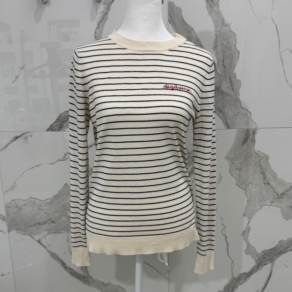 Banana Republic Cream and Black Striped Daydreamer Silk Cashmere Sweater